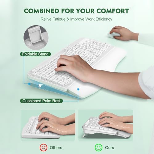 Wireless Keyboard and Mouse Combo, Full-Sized Ergonomic Wave Keys Keyboard with Memory Foam Wrist Rest & Phone Holder, 2.4G Quiet Keyboard Mouse Work Setup for PC Laptop, Office or Home (White) - Image 4