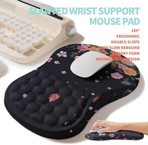 2-in-1 Ergonomic Set, Wave Rise Keyboard Wrist Rest and Massage Bulge Slope Mouse Pad Wrist Support, Cushion Memory Foam Integrated to Relieve Wrist Pain, Flower Dance - Image 3