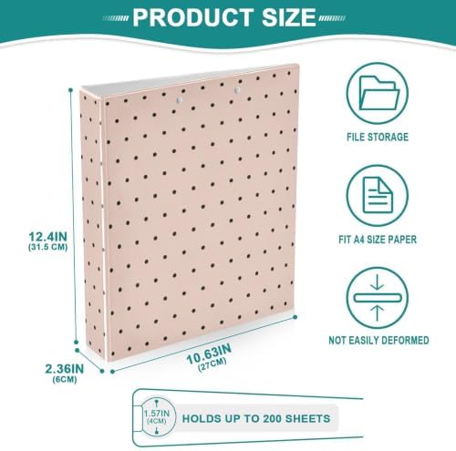 Standard View 3 Ring Binder, Peach Pink Polka Dot Durable Flexible Portable Waterproof Hardcover 1.5 Inch D Rings 500-Sheet Capacity Organizer 2PC - Image 6
