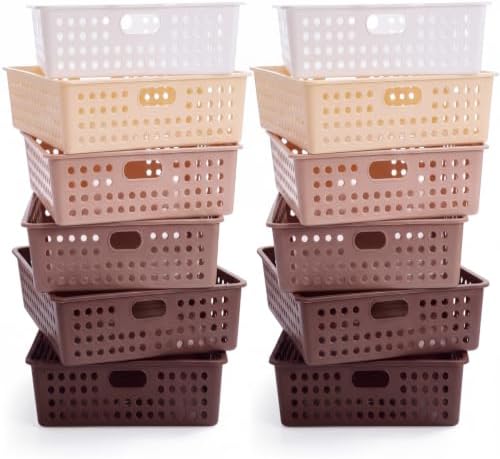 Geetery 12 Pack Classroom Storage Baskets with Handle,Gradient Brown by Geetery