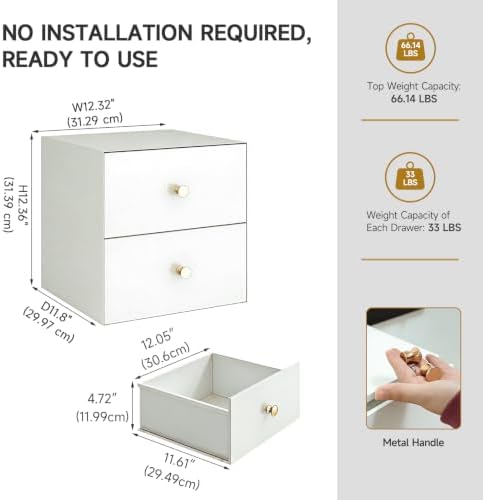Metal Desktop Organizer with 2 Drawers, White Countertop Stationary Organizer, Desk Top A4 Filing Document Storage Drawer for Office Home, Vanity, Garage, Craftroom, No Assembly Required (White) - Image 2