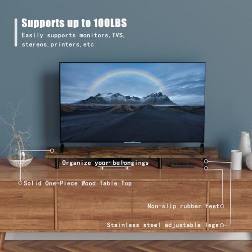 Large Dual Monitor Stand Riser 43.3IN，Vintage Home Office Storage For Desk Accessories，Solid Wod Desk With Adjustable Legs For computer/PC/Laptop/Printer/Container/dressing table - Image 5
