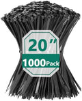 1000PCS 20 inch Black Zip Ties 78LBS Tensile Strength Self-Locking heavy duty UV Resistant Cable Tie Wraps for indoor and outdoor use(Black) by MasiStranth