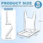 Hushee 15 Pack Acrylic Book Stand for Display Adjustable Clear Book Display Holder Easel Rack Stand for Home Office Back to School Library Bookshelf Comic Album CD Magazine Postcard Artworks - Image 2