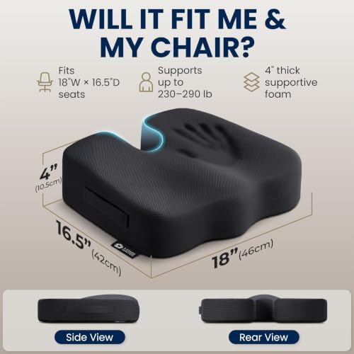 5 STARS UNITED Seat Cushion - Memory Foam Chair Cushion for Tailbone Pain Relief - Ergonomic Support for Coccyx, Sciatica & Butt - Office, Desk & Gaming Chair, Car Seat, Wheelchair, Airplane, Black - Image 5