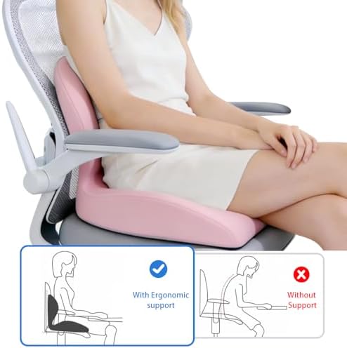 Adjustable Memory Foam Lumbar Cushion - Ergonomic Lower Back Support Pillow with Cotton Cover, Mid-Height Customizable Design for Office Chair, Car Seat, Long Sitting (Pink, Large) - Image 2