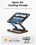 SupeDesk Adjustable Laptop Stand with 360° Rotating Base, Ergonomic Laptop Riser for Desk, Ventilated Notebook Stand with Storage Tray, Wood Base & Silicone Pads for Laptops, Tablets & Books - Image 3