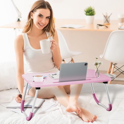 Lap Desk Bed Trays for Eating and Laptops Breakfast in Bed Tray for Sofa/Couch/Study/Reading/Writing with Cup Holder/Drawer On Low Sitting Floor Large Portable Foldable (Pink) - Image 2