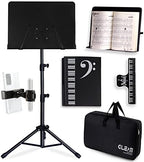 GLEAM Sheet Music Stand - Full Metal with Carrying Bag, Phone Holder, Sheet Music Folder and Clip, 5 in 1 Desktop Book Stand - Black by GLEAMMUSICSPORTS