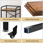2 Tier Under Desk Printer Stand, Large Printer Table with Height Adjustable Shelf, Rolling Printer Cart with Industrial Wheels for Home Office, Scanner Fax (Rustic Brown) - Image 6