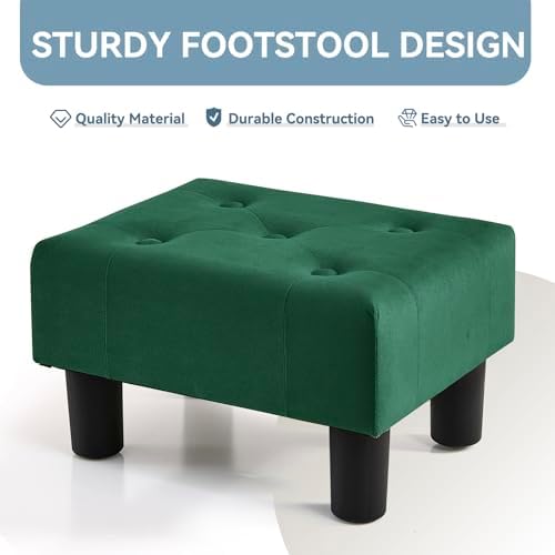 Poofzy Small Foot Stool Ottoman, Velvet Ottoman Foot Rest with Legs, Rectangle Foot Rest for Couch, Footstools and Ottomans Small for Living Room and Entryway (Green) - Image 4