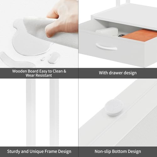 Printer Stand with Storage for Desk, with Fabric Drawer Desktop Printer Stand Shelf Organzier for Home Office, for Above and Under Desk Printer Table, Fax Machine Copier Scanner, White - Image 7
