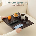 Bamboo Couch Cup Holder Arm Tray Table with Anti-Slip Cork Pad，Couch Drink Holder，Sofa Cup Holder Armrest Tray，Foldable Arm Chair Table Recliners for Drink, Cups, Eats，Snacks, Phone, Remote (Mahogany) - Image 5