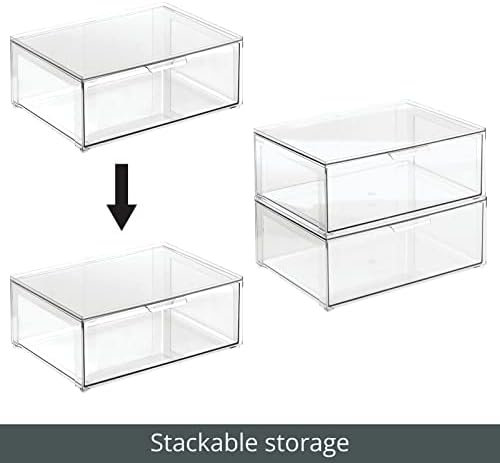 mDesign Plastic Stackable Bathroom Storage Organizer Bin Containers with Front Pull Drawer for Bathroom Countertop, Vanity, Closet Shelves - Holder for Accessories - Lumiere Collection, 2 Pack, Clear - Image 5