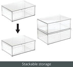 mDesign Plastic Stackable Bathroom Storage Organizer Bin Containers with Front Pull Drawer for Bathroom Countertop, Vanity, Closet Shelves - Holder for Beauty Accessories - Lumiere Collection - Clear - Image 4