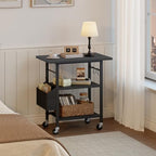 MAHANCRIS 3-Tier Printer Stand, Rolling Printer Table on Wheels, Industrial Storage Stand with Side Pocket, Wooden Tabletop, 2 S-Shaped Hooks, for Home Office, Black PTBK2501 - Image 5