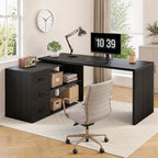 HSH 60 inch Rustic L Shaped Computer Corner Desk with 3 Storage Drawers by HOMESWEETHOME