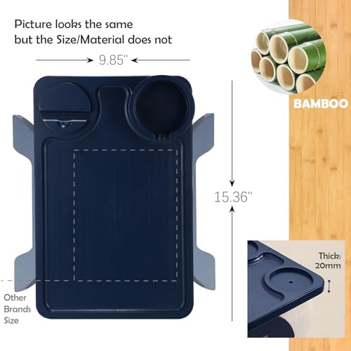 Nnewvante Couch Armrest Tray 3 in 1 Bamboo Clip-on Couch Table, Navy Blue, - Image 6