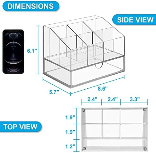 VITVITI Acrylic Desk Organizer, Upgraded Clear Pencil Organizer for Desk, 7 Compartments Stationary Pen Organizer Storage with Drawer, for Office Supply, 500+ Pencils Capacity - Image 4