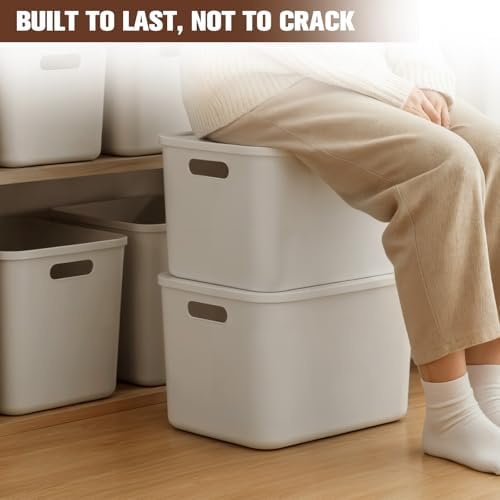 ANMINY White Plastic Storage Bins Baskets with Lids, 5-Pack, 2M+3S - Image 5