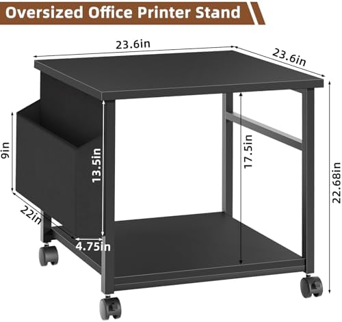 Lerliuo Black Large Printer Stand with Storage - Image 2