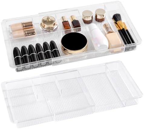 Oubonun Expandable Shallow Vanity Plastic Makeup Drawer Organizers, 2 Pack by Oubonun