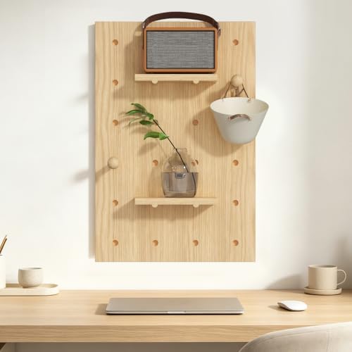 AMSXNOO Modular Wood Peg Board Wall Organizer Kits, 40X60CM/15.7X23.6IN by AMSXNOO