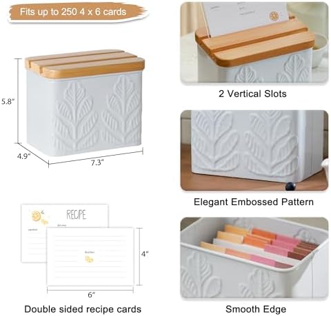 Plant Pattern Embossed Recipe Box with 4x6 Cards and Dividers - Image 6