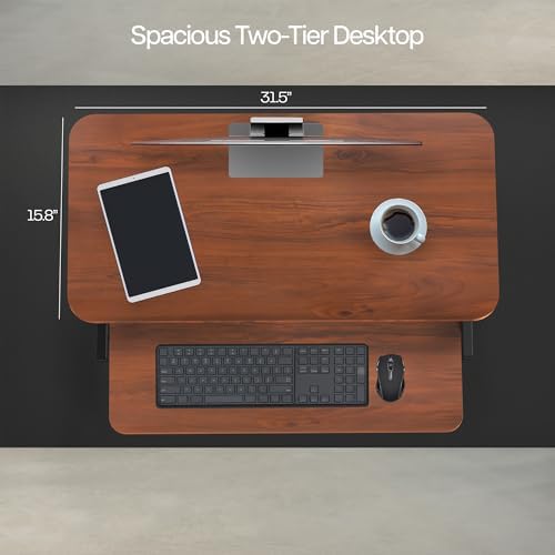 VIVO Dark Walnut 32 inch Standing Desk Riser, DESK-V000SD - Image 6