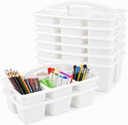 gisgfim 6 Pack Plastic Classroom Caddy with 6-Compartments Plastic Storage Caddies with Handle 6 Compartments Table Caddy Organizer Versatile Table Caddies for Classroom Office Storage, White by gisgfim
