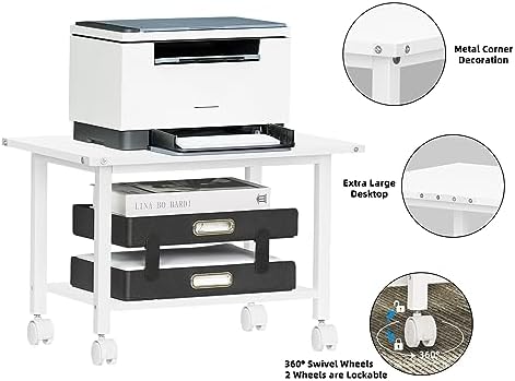 Lerliuo Under Desk Printer Stand, 2-Tier Industrial Rolling Printer Table - Image 6