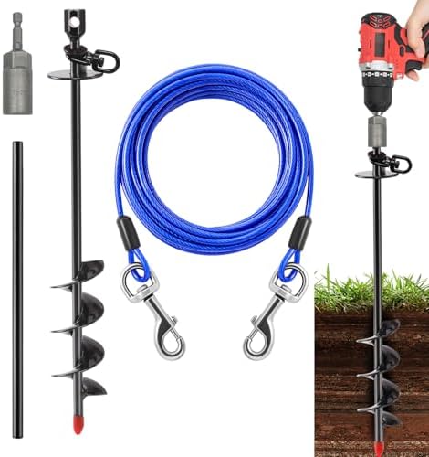 Heavy Duty Dog Tie Out Cable and Stake,30FT Rust Proof Dog Tether Leads for Yard,360°Swivel Spiral Dogs Stake&Chain Up to 200 lbs, Ground Anchor for Outdoor Beach Camping by Unknown