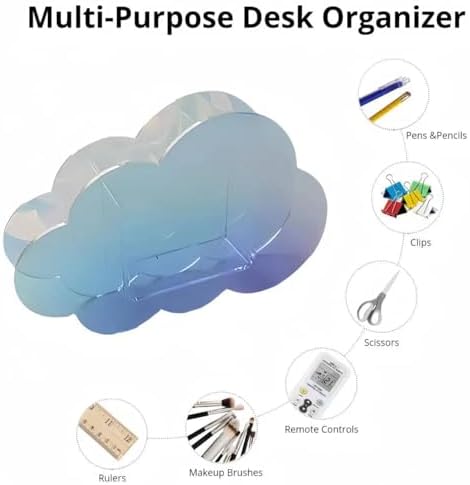 Aesthetic Cloud Pen Holder for Desk Cute Office Supplies Acrylic Cubicle Decor Kawaii Workspace Accessories Clear Makeup Organizer for Women Girls Pencil Cup Large Caddy for Home Office (Crystal) - Image 3
