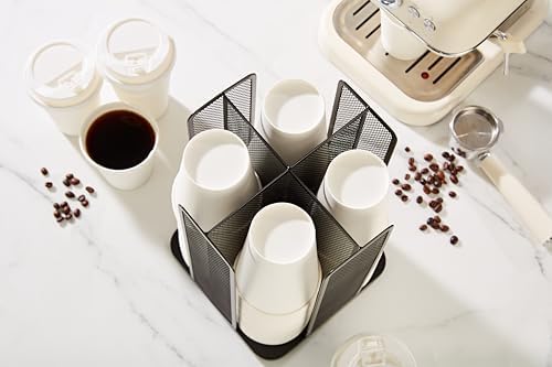 Annova Paper/Plastic Cup and Lid Holder Plastic Storage Organizer, 360°Rotating Coffee Mup Dispenser with 4 Compartments, Multifunctional Storage Rack for Home, Office, Bar, Coffee Shop (Black) - Image 5
