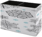 PU Leather Multi-Compartment Pen Holder Desktop Organizer Pencil Cup Storage Caddy for Office Home Supplies Christmas Big Black And Small Blue Flakes On A White Backdrop - Image 7