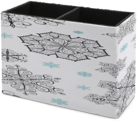 PU Leather Multi-Compartment Pen Holder Desktop Organizer Pencil Cup Storage Caddy for Office Home Supplies Christmas Big Black And Small Blue Flakes On A White Backdrop - Image 7