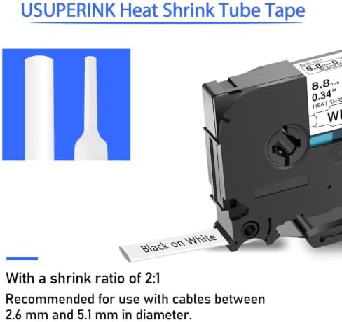 USUPERINK 5 PK Compatible for Brother Ptouch HSe-221 HSe221 HS-221 HS221 8.8mm Black on White Heat Shrink Tube Label Tape use in PT-D210 PT-D400 PT-E300 PT-E500 PT-P750WVP Label Maker (0.34''x 4.92ft) - Image 2