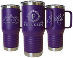 The Wedding Party Store Custom Personalized 20 oz Stainless Steel Powder Coated Vacuum Insulated Double Walled Travel Tumbler Coffee Mug with Handle and Lid (Purple) - Image 4