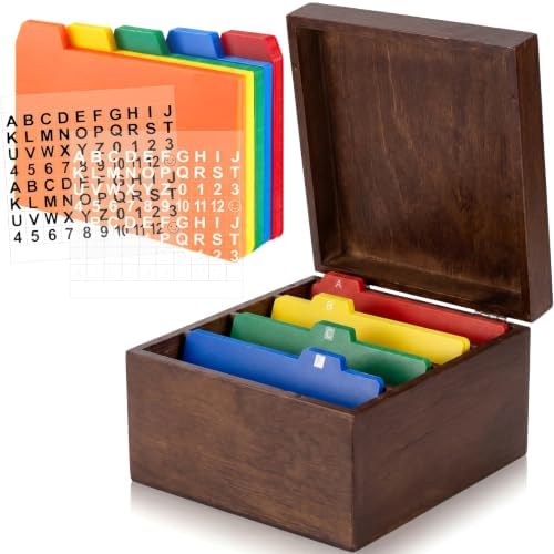 5 x 8 Inches Index Card Holder Set, Bamboo Organizer Box, Brown by Henoyso
