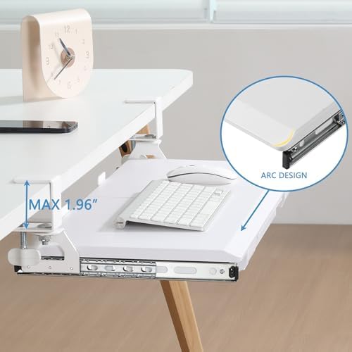 ETHU Corner Keyboard Tray Under Desk with Metal Rail, 26.8x11.8", White - Image 3