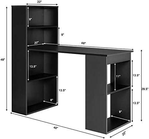 Tangkula Computer Desk with Bookshelf, Writing Study Desk with Storage Shelves & CPU Stand, Modern Compact Computer Workstation for Home & Office, Space-Saving Design (Black) - Image 2