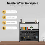 Clamp on Desk Organizer Shelf with Pegboard, Multipurpose Desktop Hutch Desk Bookshelf Desktop Bookcase Storage Rack Display Shelf for Home Office Dorm, Study Rooms, Bedrooms (Black) - Image 7
