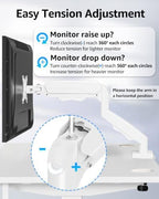 MOUNTUP Dual Monitor Stand for Desk, Monitor Arms for 2 Monitors Max 32 Inches, Height Adjustable Double Monitor Mount, VESA Mount with C-Clamp & Grommet Base, Holds 4.4-17.6lbs, White - Image 3