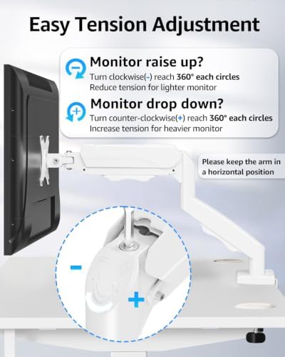 MOUNTUP Dual Monitor Stand for Desk, Monitor Arms for 2 Monitors Max 32 Inches, Height Adjustable Double Monitor Mount, VESA Mount with C-Clamp & Grommet Base, Holds 4.4-17.6lbs, White - Image 3
