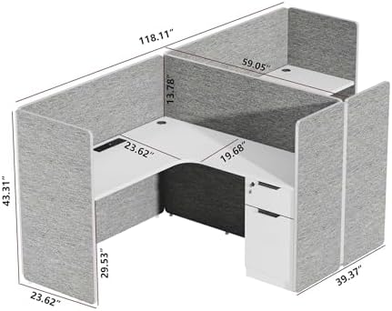 SAINTCY 2 Person Office Cubicles Workstations, Modular L Shaped Workstation with Power Outlets & Lockable Drawer Storage Cabinet, Computer Desk for Home Office - Image 2