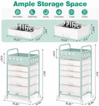 SYKIARIOL Drawer Rolling Storage Cart with Pegboard Top and Hooks, Green, 4-Drawers - Image 2