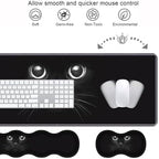 Ergonomic Keyboard Wrist Rest & Mouse Pad Wrist Rest Set, Large XXL Gaming Desk Mat 31.5"x 11.8" with Memory Foam, Easy Typing Pain Relief for Office & Home, Cute Black Cat Face - Image 4