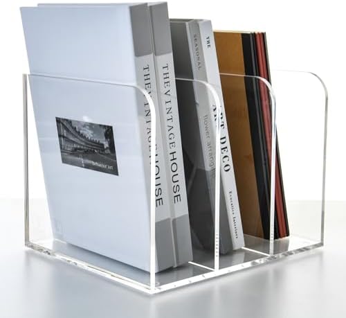 3 Vertical Compartments Clear Acrylic Magazine & File Holder – Multipurpose Desk Organizer for Documents, Tablets, Magazines, Books – Office/Home/Classroom Rack - Image 4