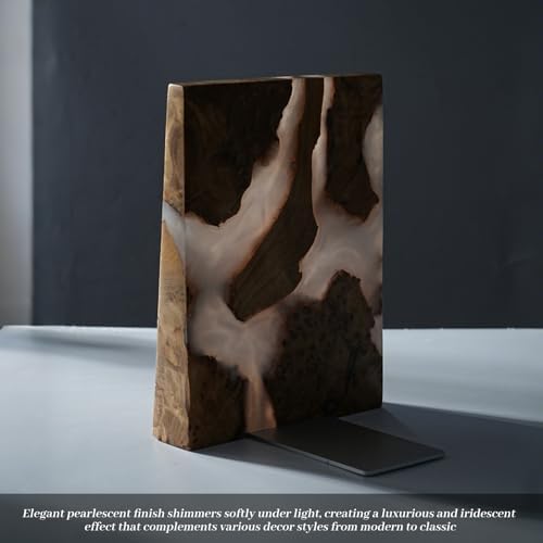 Resin Bookends Large Heavy Duty Bookends for Shelves, Unique Burl Wood Figure Book Ends for Study Office, Fancy Modern Decorative Book Supports for Bookshelf Organization (Pearlescent White) - Image 3
