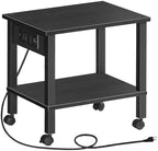 HOOBRO 2-Tier Printer Stand with Charging Station, Under Desk Printer Table, Printer Cart with Storage Shelves, Shelf for Small Spaces, for Home Office, Black BK38UPS01 by HOOBRO